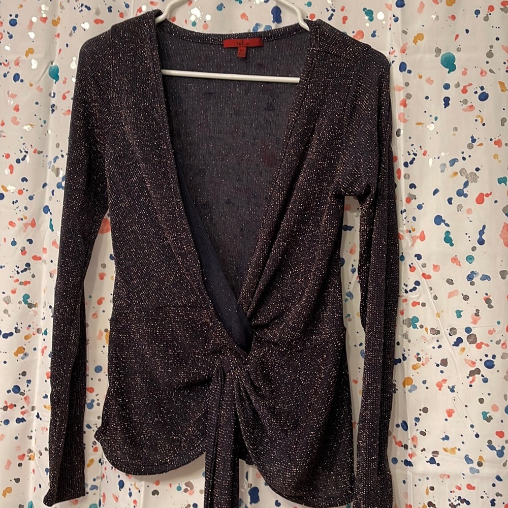 NWOT Red by bke sparkly long sleeved open front tied top